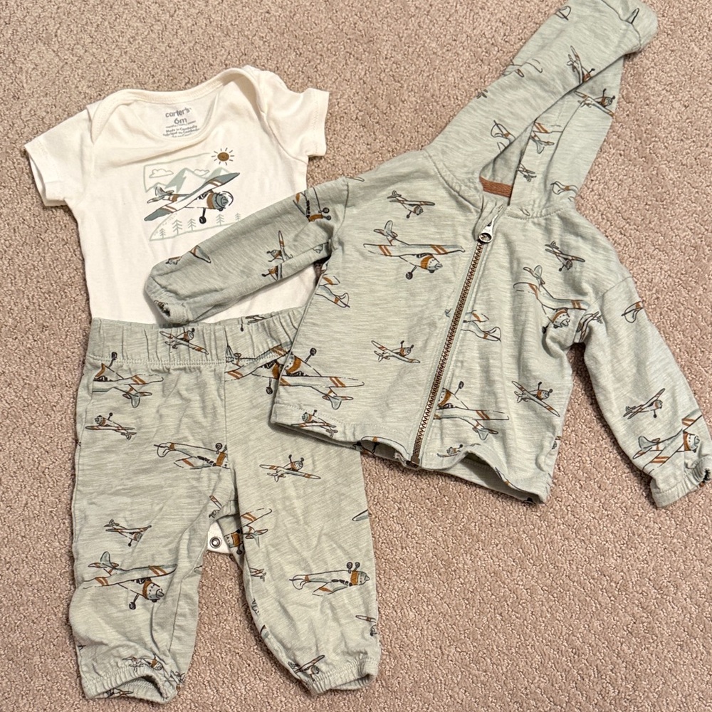 Carter's Green Airplane Print Baby Outfit Set